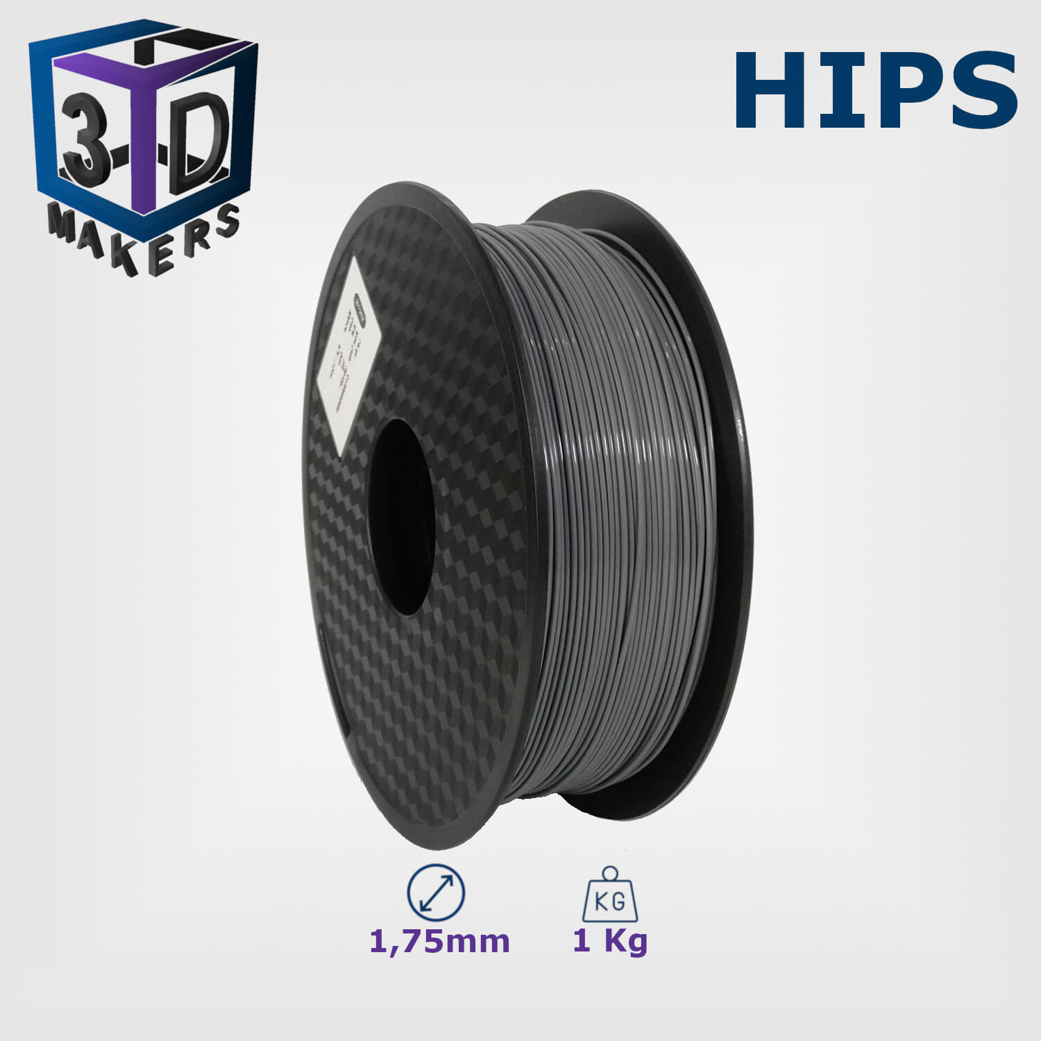 Filament HIPS Gris 1,75mm 1Kg GT 3D Makers