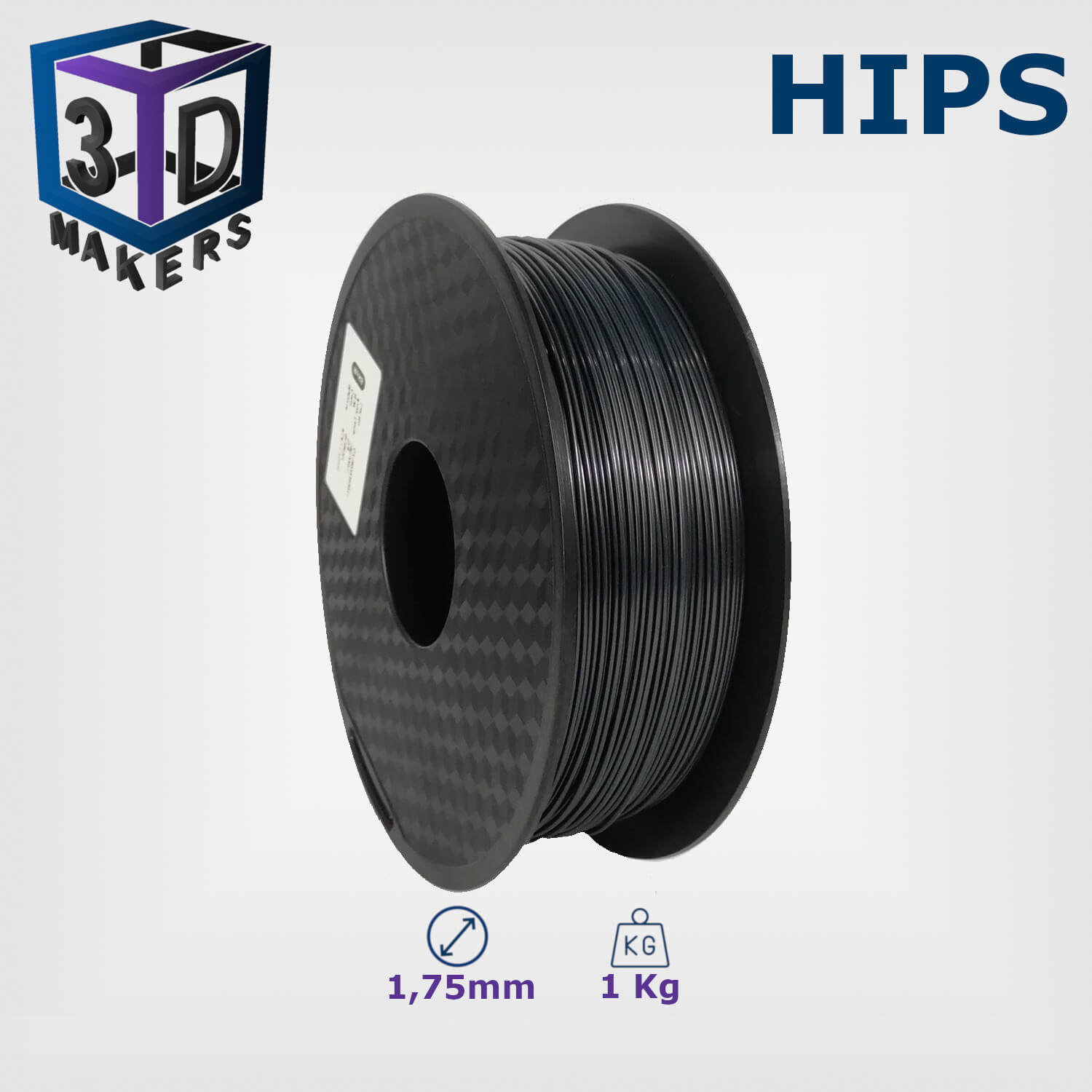 Filament HIPS Noir 1,75mm 1Kg GT 3D Makers