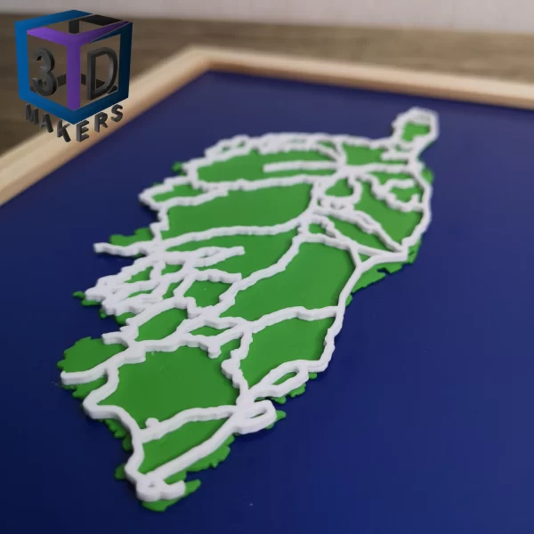 Carte 3D de la Corse, dans un cadre en bois